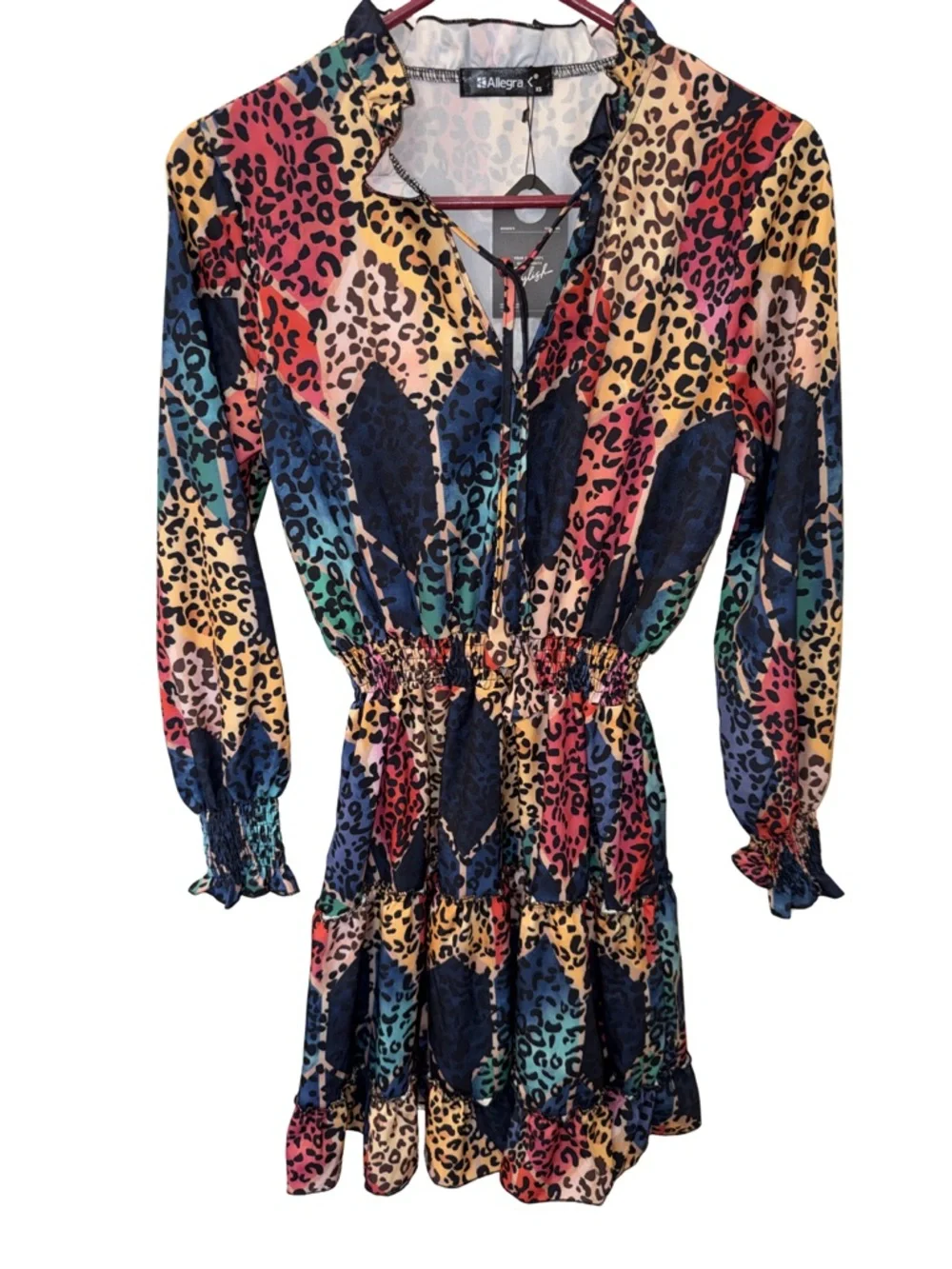 Allegra K Multicolor Leopard Smocked Mini Dress - Picture 1 of 3
